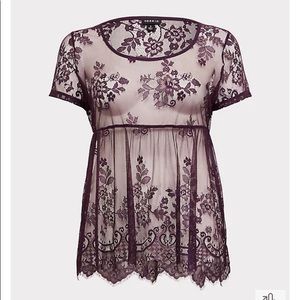 DARK PURPLE FLORAL LACE BABYDOLL TEE